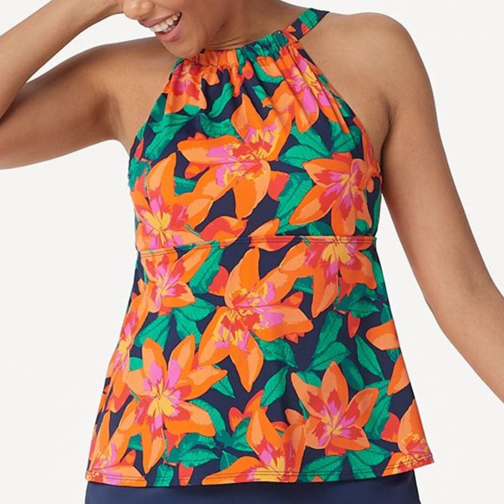 Denim & Co. Beach High Neck Tankini Top 24W  P1775
